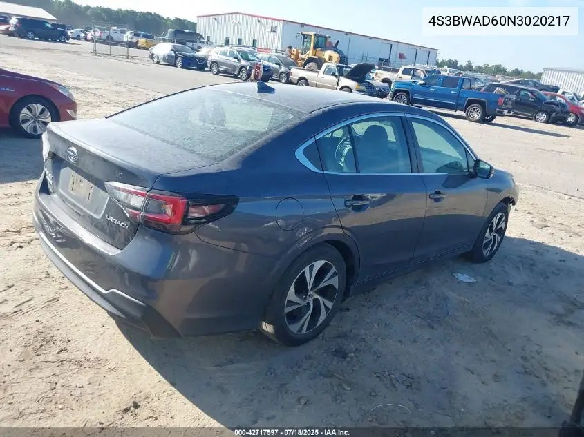 2022 Subaru Legacy Premium VIN: 4S3BWAD60N3020217 Lot: 42717597