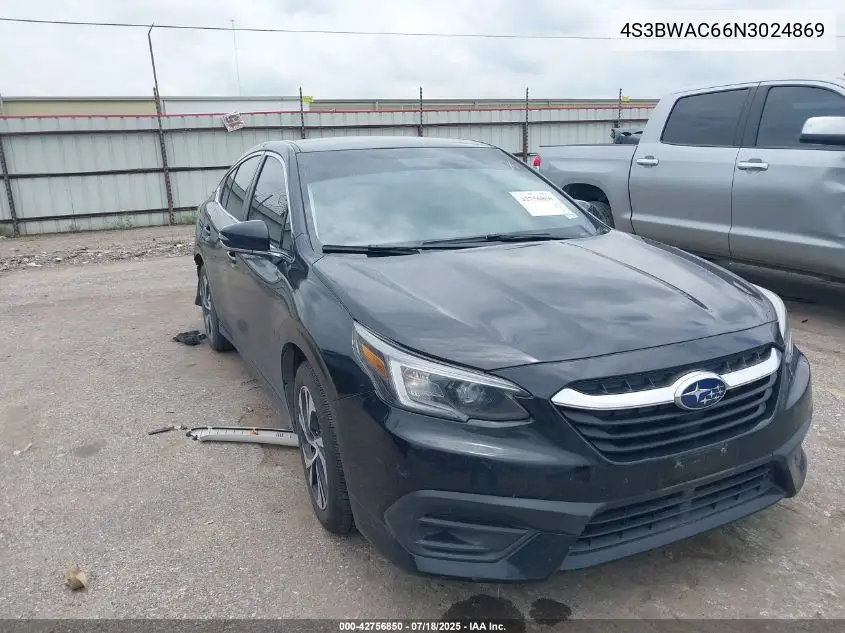 2022 Subaru Legacy Premium VIN: 4S3BWAC66N3024869 Lot: 42756850