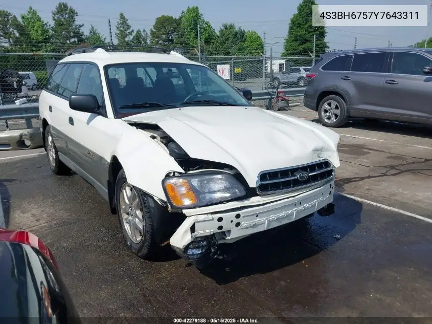 2000 Subaru Outback VIN: 4S3BH6757Y7643311 Lot: 42279188