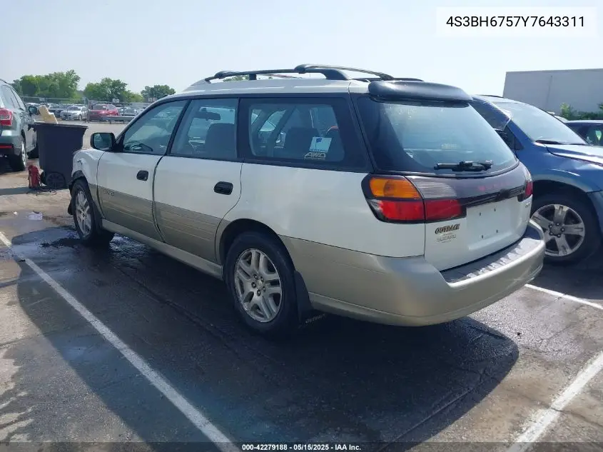 2000 Subaru Outback VIN: 4S3BH6757Y7643311 Lot: 42279188