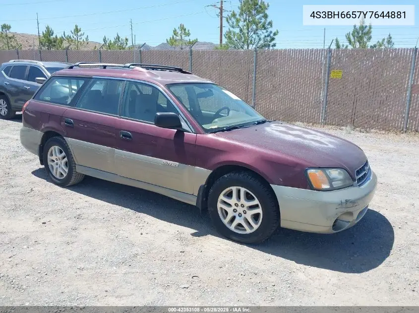 2000 Subaru Outback VIN: 4S3BH6657Y7644881 Lot: 42353108