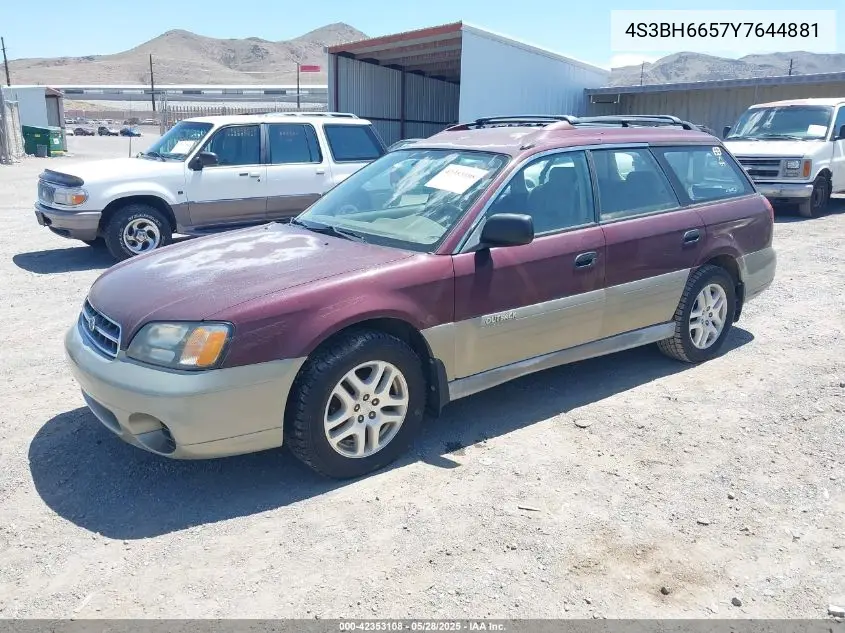 2000 Subaru Outback VIN: 4S3BH6657Y7644881 Lot: 42353108