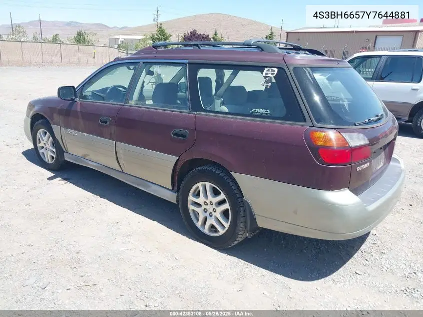 2000 Subaru Outback VIN: 4S3BH6657Y7644881 Lot: 42353108