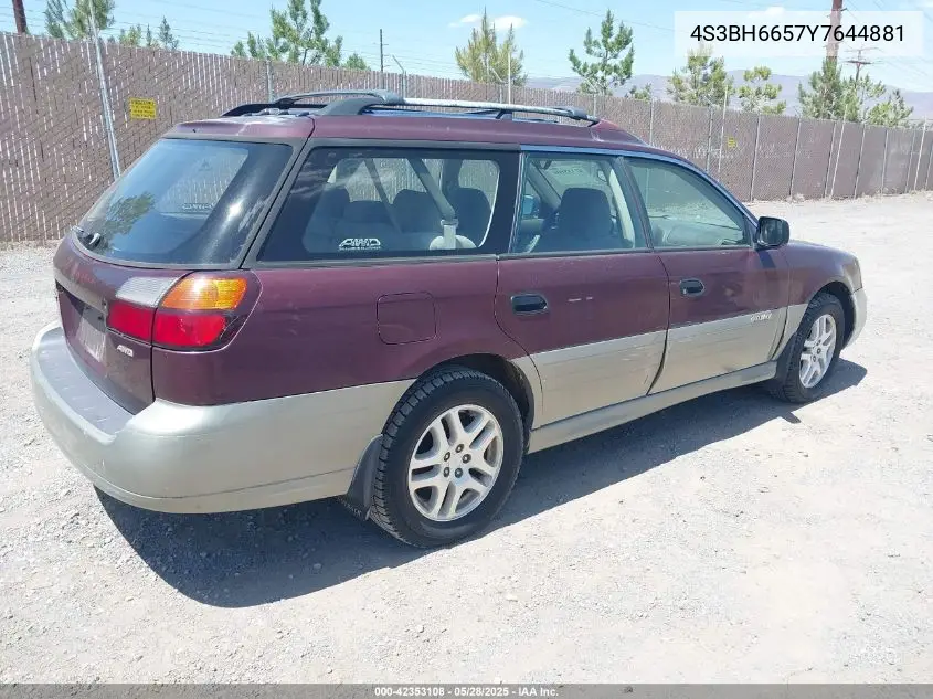 2000 Subaru Outback VIN: 4S3BH6657Y7644881 Lot: 42353108