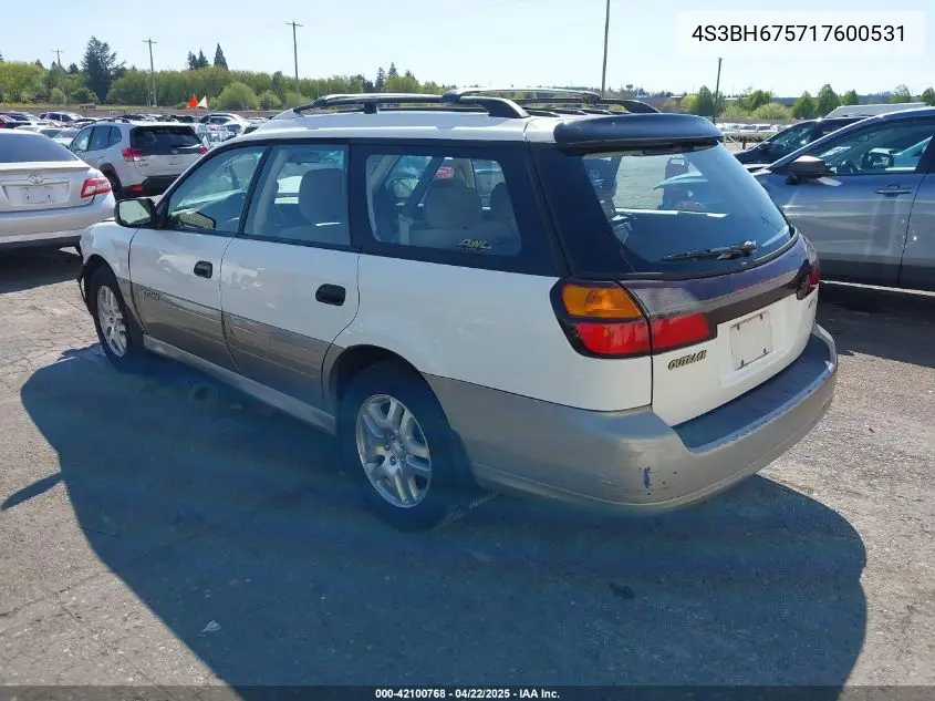 2001 Subaru Outback VIN: 4S3BH675717600531 Lot: 42100768
