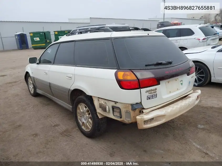 2002 Subaru Outback H6-3.0 Vdc VIN: 4S3BH896827655881 Lot: 41498930