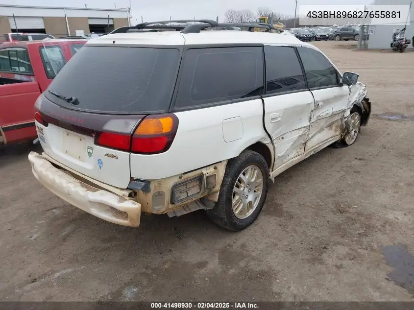 2002 Subaru Outback H6-3.0 Vdc VIN: 4S3BH896827655881 Lot: 41498930
