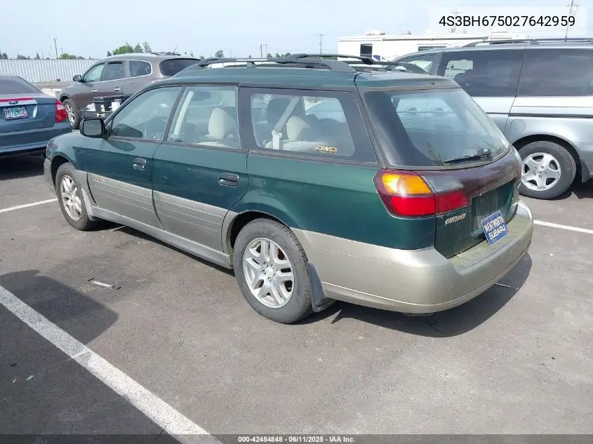 2002 Subaru Outback VIN: 4S3BH675027642959 Lot: 42484848