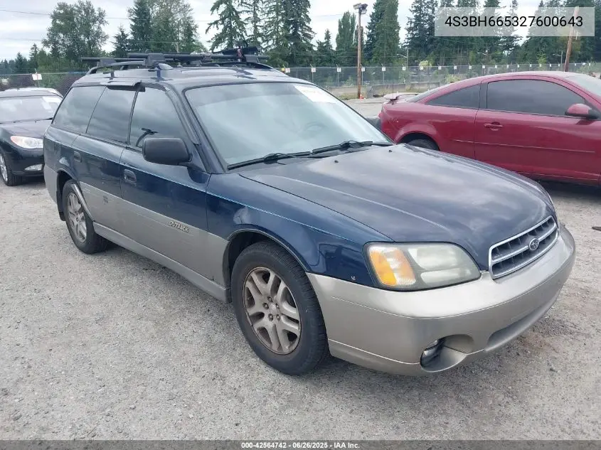 2002 Subaru Outback VIN: 4S3BH665327600643 Lot: 42564742