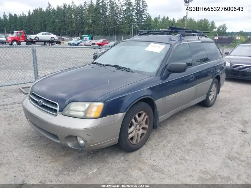 2002 Subaru Outback VIN: 4S3BH665327600643 Lot: 42564742