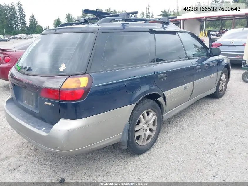 2002 Subaru Outback VIN: 4S3BH665327600643 Lot: 42564742