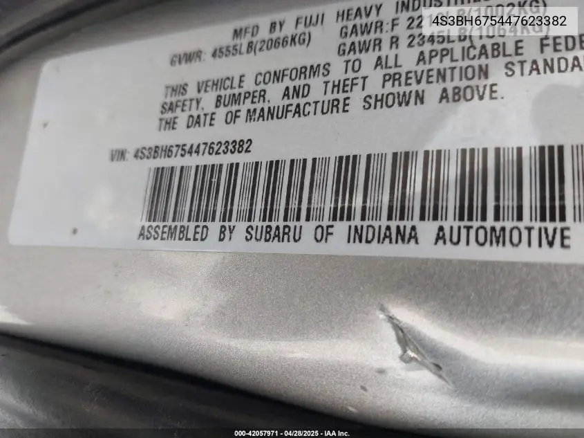 2004 Subaru Outback VIN: 4S3BH675447623382 Lot: 42057971