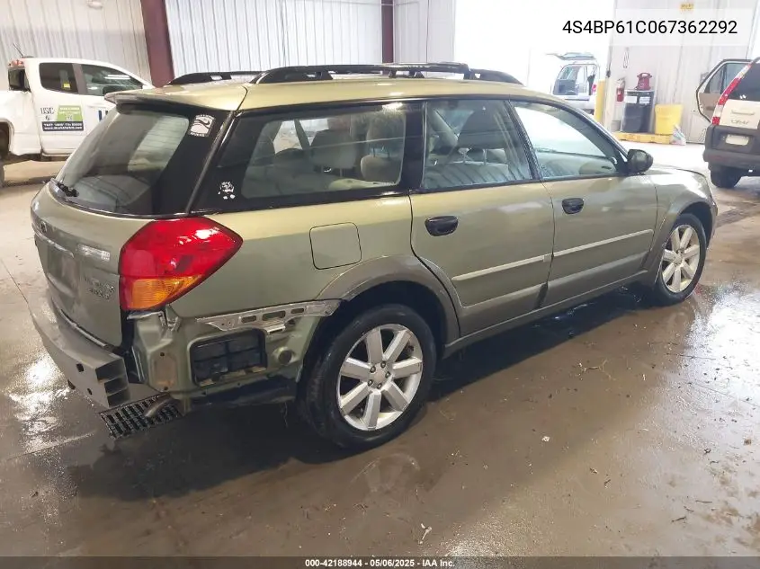 2006 Subaru Outback 2.5I VIN: 4S4BP61C067362292 Lot: 42188944