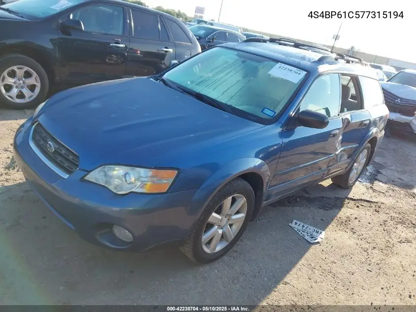 2007 Subaru Outback 2.5I VIN: 4S4BP61C577315194 Lot: 42238704