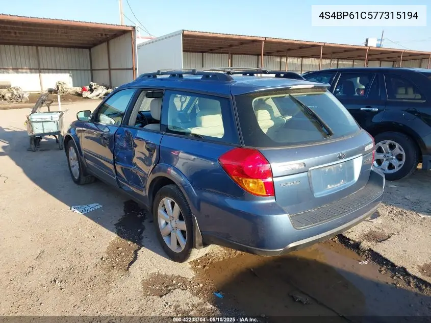 2007 Subaru Outback 2.5I VIN: 4S4BP61C577315194 Lot: 42238704