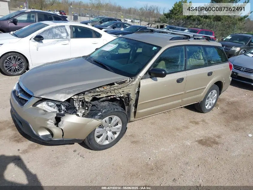 2008 Subaru Outback VIN: 4S4BP60C087362491 Lot: 42183314