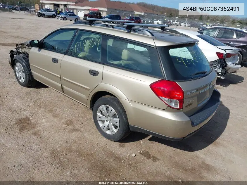 2008 Subaru Outback VIN: 4S4BP60C087362491 Lot: 42183314