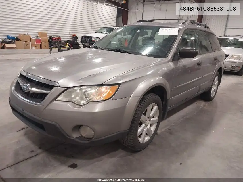 2008 Subaru Outback 2.5I VIN: 4S4BP61C886331008 Lot: 42567577