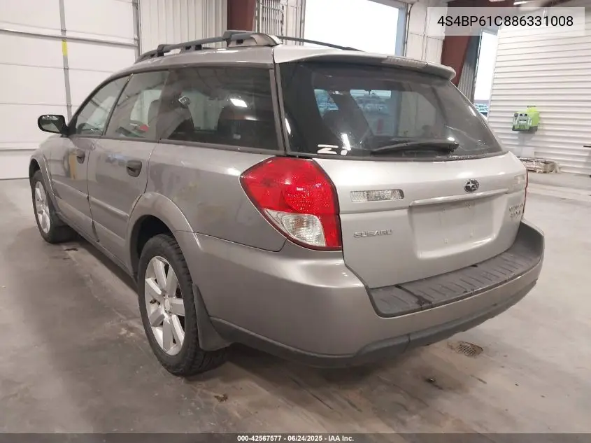 2008 Subaru Outback 2.5I VIN: 4S4BP61C886331008 Lot: 42567577
