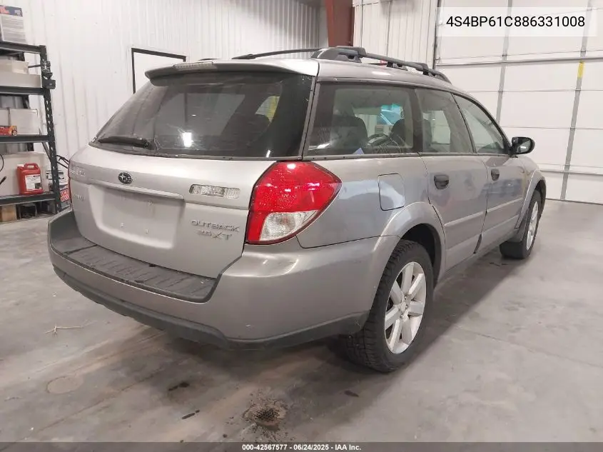 2008 Subaru Outback 2.5I VIN: 4S4BP61C886331008 Lot: 42567577