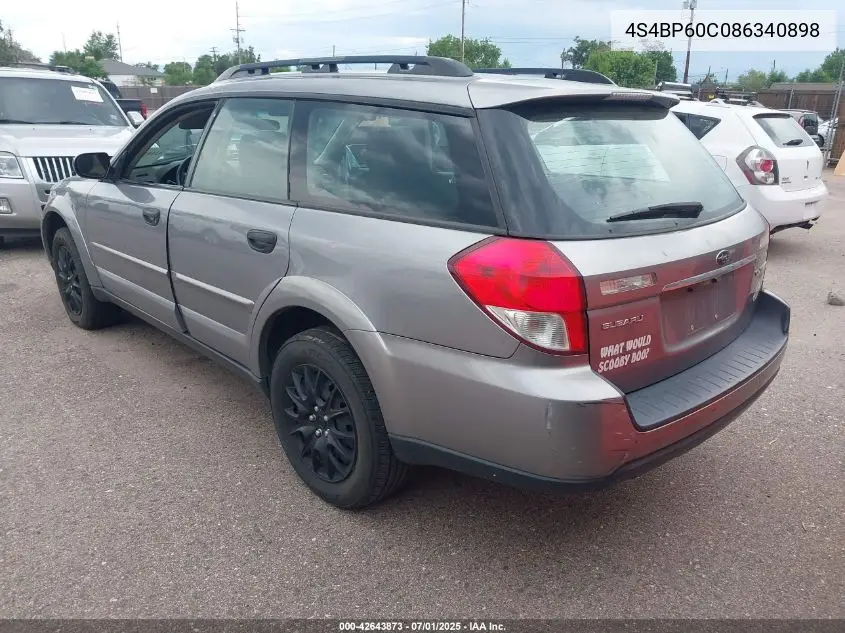 2008 Subaru Outback VIN: 4S4BP60C086340898 Lot: 42643873