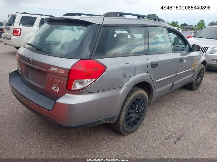 2008 Subaru Outback VIN: 4S4BP60C086340898 Lot: 42643873