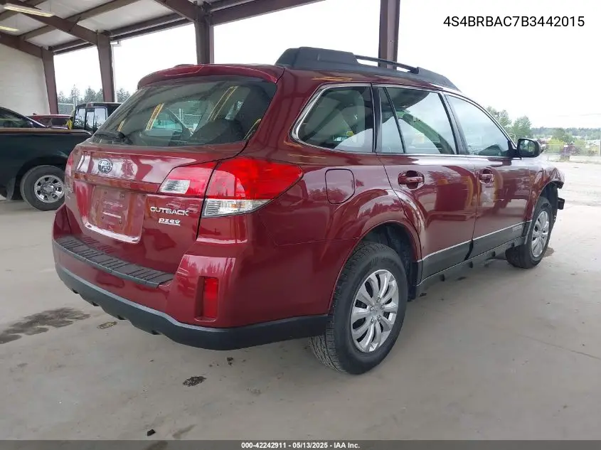 2011 Subaru Outback 2.5I VIN: 4S4BRBAC7B3442015 Lot: 42242911