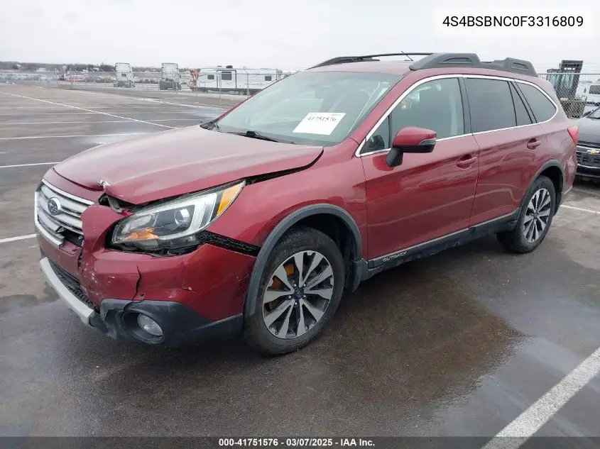 2015 Subaru Outback 2.5I Limited VIN: 4S4BSBNC0F3316809 Lot: 41751576