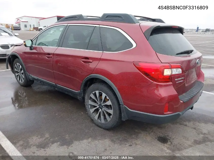 2015 Subaru Outback 2.5I Limited VIN: 4S4BSBNC0F3316809 Lot: 41751576