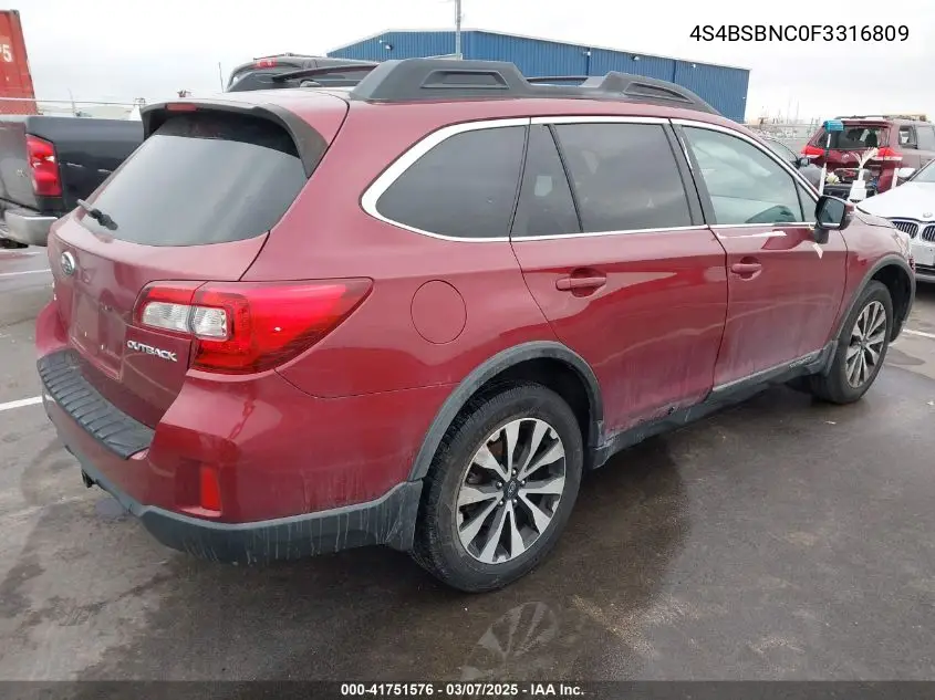 2015 Subaru Outback 2.5I Limited VIN: 4S4BSBNC0F3316809 Lot: 41751576
