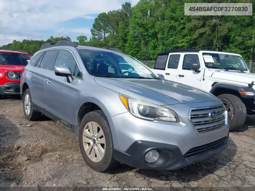 2015 Subaru Outback 2.5I Premium VIN: 4S4BSAFC0F3270830 Lot: 42258581