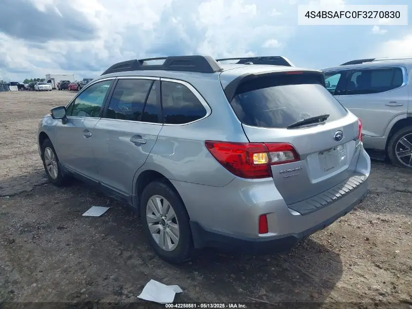 2015 Subaru Outback 2.5I Premium VIN: 4S4BSAFC0F3270830 Lot: 42258581