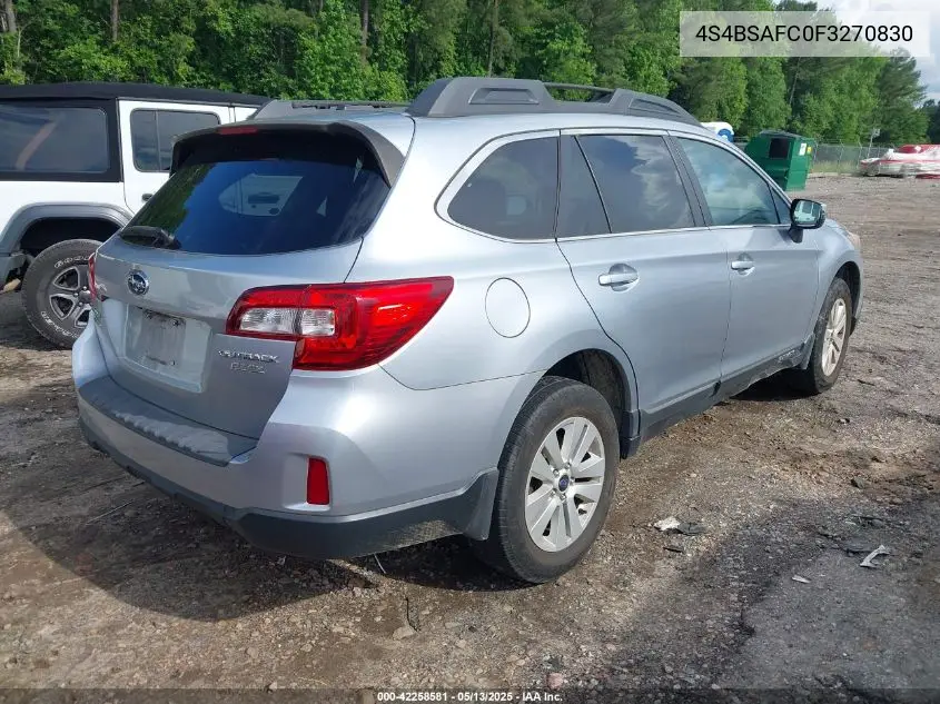 2015 Subaru Outback 2.5I Premium VIN: 4S4BSAFC0F3270830 Lot: 42258581