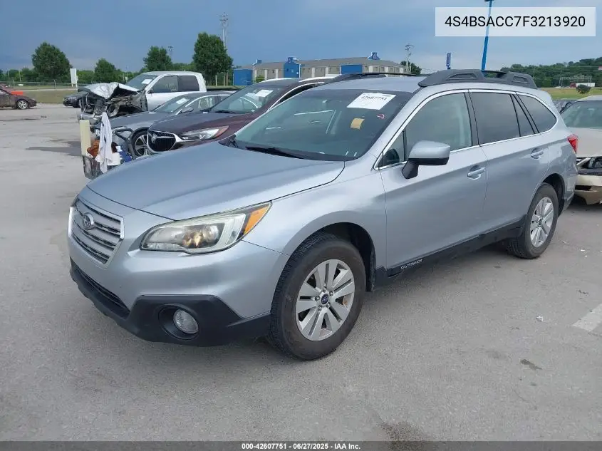 2015 Subaru Outback 2.5I Premium VIN: 4S4BSACC7F3213920 Lot: 42607751