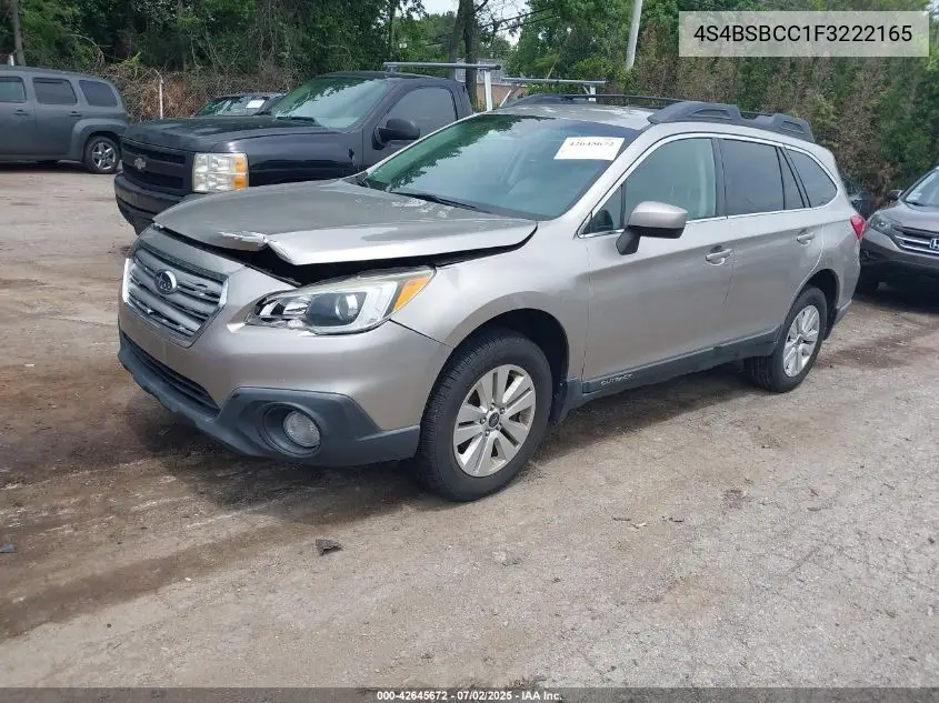 2015 Subaru Outback 2.5I Premium VIN: 4S4BSBCC1F3222165 Lot: 42645672