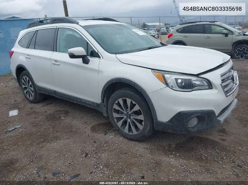 2016 Subaru Outback 2.5I Limited VIN: 4S4BSANC8G3335698 Lot: 42225381