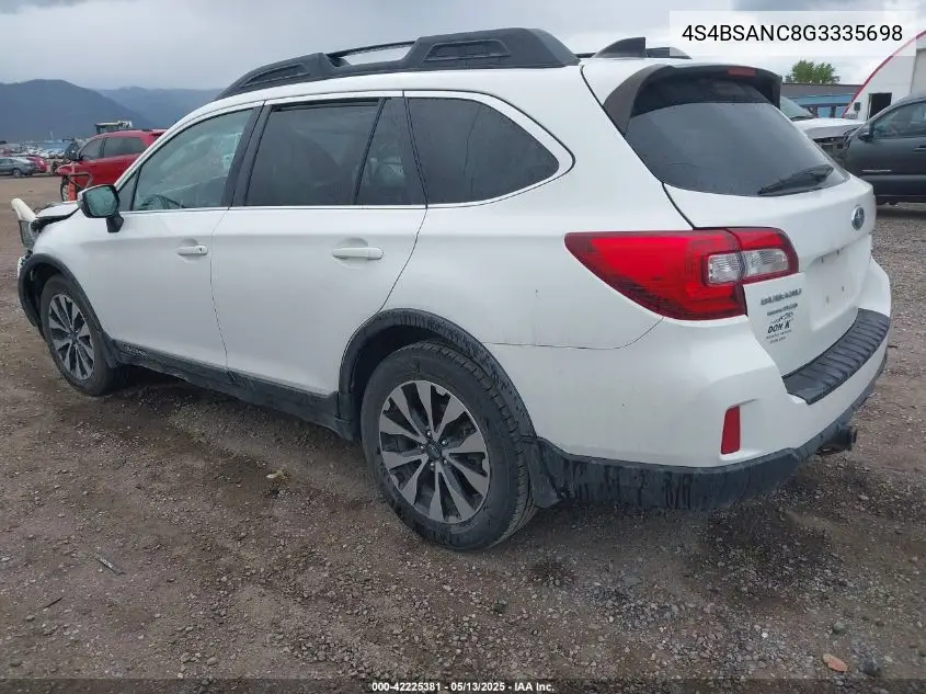 2016 Subaru Outback 2.5I Limited VIN: 4S4BSANC8G3335698 Lot: 42225381