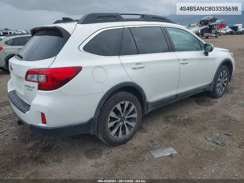 2016 Subaru Outback 2.5I Limited VIN: 4S4BSANC8G3335698 Lot: 42225381