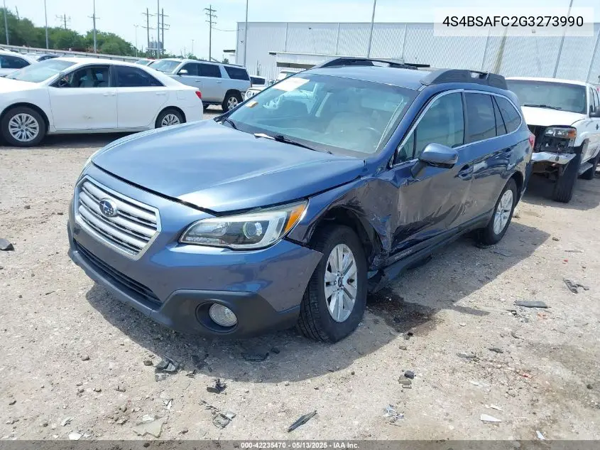 2016 Subaru Outback 2.5I Premium VIN: 4S4BSAFC2G3273990 Lot: 42235470