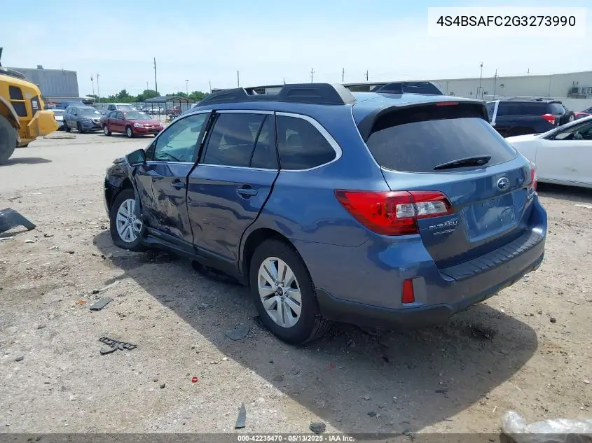 2016 Subaru Outback 2.5I Premium VIN: 4S4BSAFC2G3273990 Lot: 42235470
