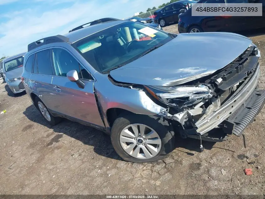 2016 Subaru Outback 2.5I Premium VIN: 4S4BSBFC4G3257893 Lot: 42611420