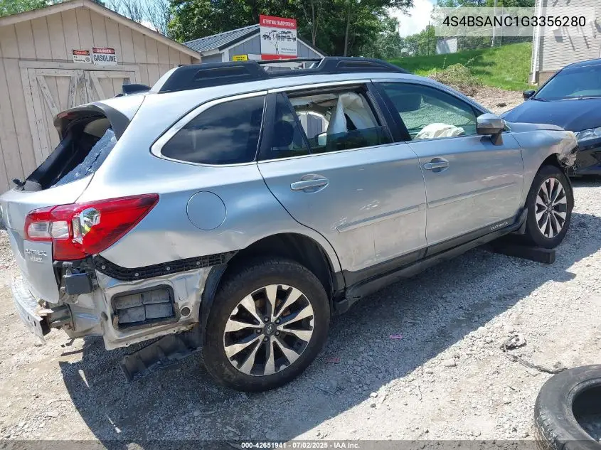 2016 Subaru Outback 2.5I Limited VIN: 4S4BSANC1G3356280 Lot: 42651941