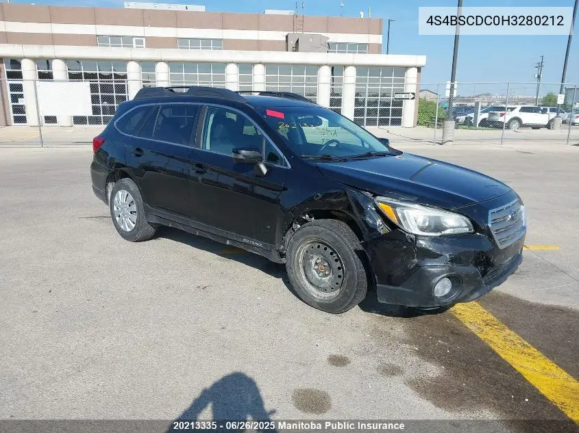 2017 Subaru Outback 2.5I Touring VIN: 4S4BSCDC0H3280212 Lot: 20213335