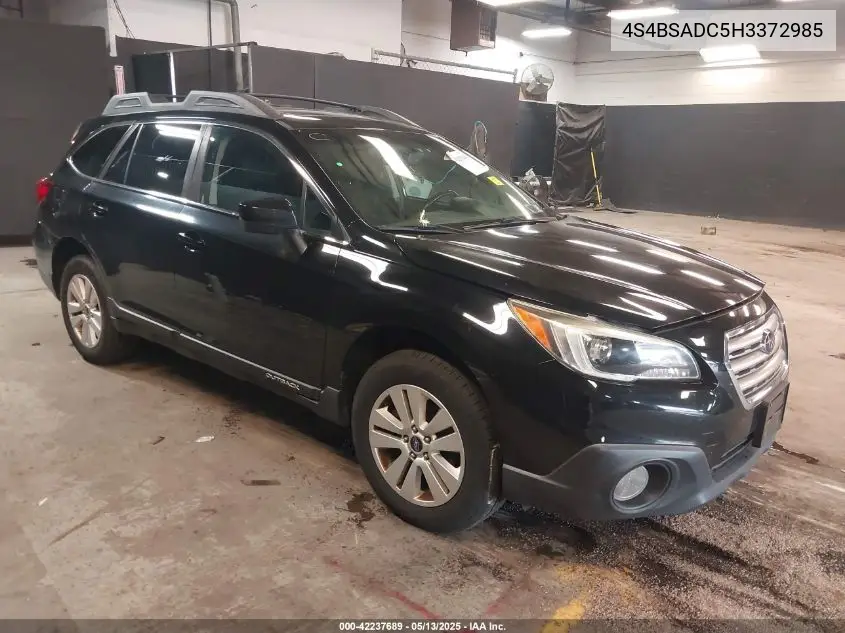 2017 Subaru Outback 2.5I Premium VIN: 4S4BSADC5H3372985 Lot: 42237689