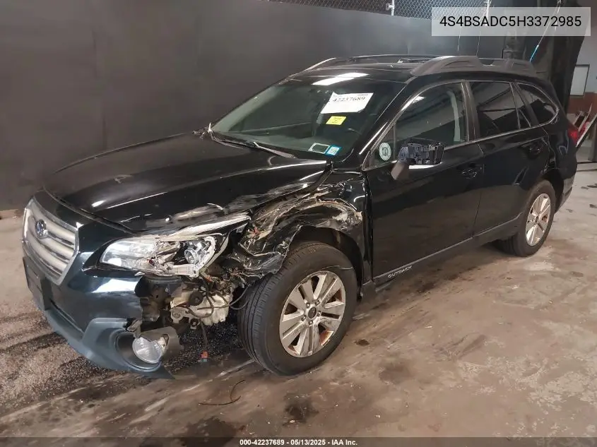 2017 Subaru Outback 2.5I Premium VIN: 4S4BSADC5H3372985 Lot: 42237689
