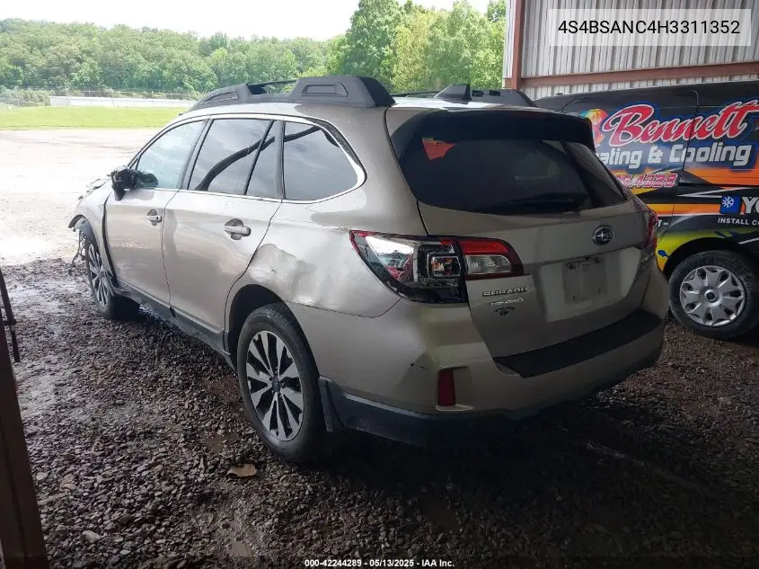 2017 Subaru Outback 2.5I Limited VIN: 4S4BSANC4H3311352 Lot: 42244289
