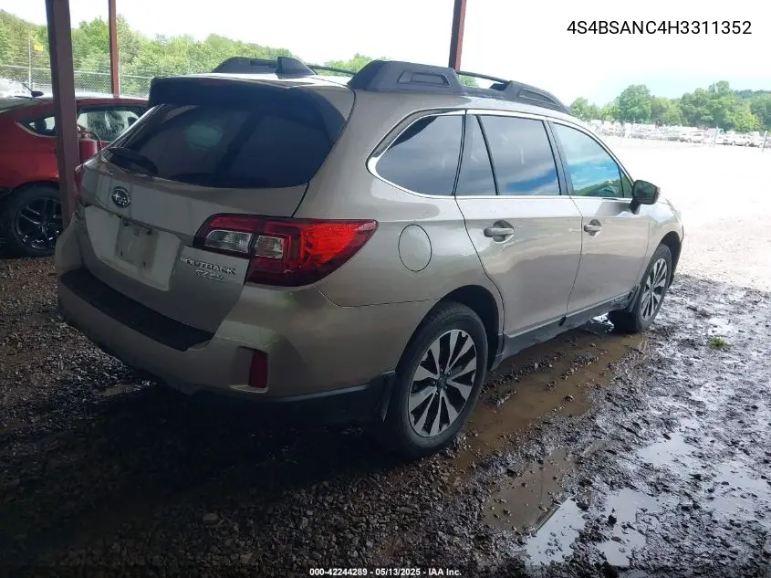2017 Subaru Outback 2.5I Limited VIN: 4S4BSANC4H3311352 Lot: 42244289