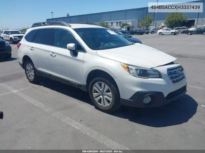 2017 Subaru Outback 2.5I Premium VIN: 4S4BSACCXH3337439 Lot: 42602206