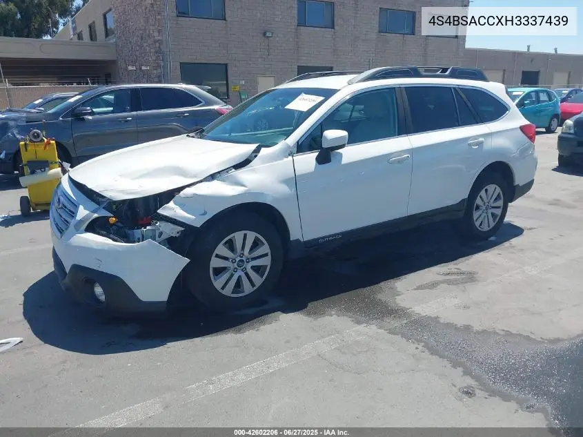 2017 Subaru Outback 2.5I Premium VIN: 4S4BSACCXH3337439 Lot: 42602206
