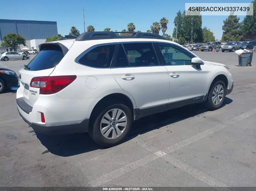 2017 Subaru Outback 2.5I Premium VIN: 4S4BSACCXH3337439 Lot: 42602206
